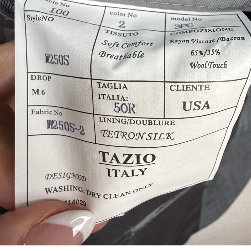 Tazio Italy Mens Ultra Slim Fit 2 Piece Suit Gray Sharkskin 50R 44W NWT sleek - Picture 7 of 16